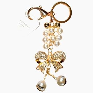 Rhinestone Bow with Pearls Elegant Large Charm